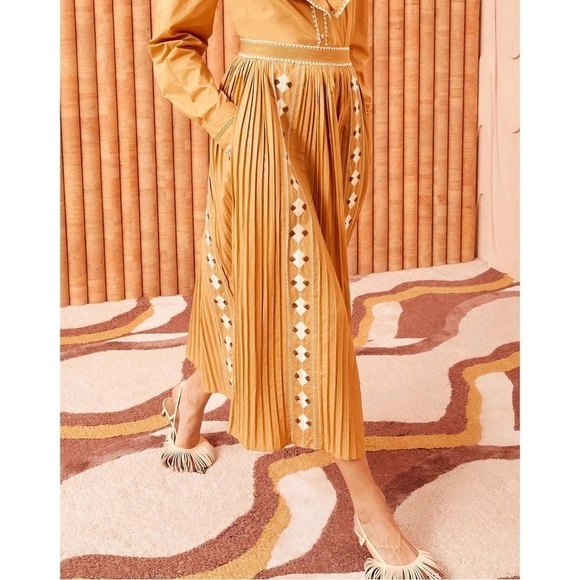 Ulla Johnson Dresses & Skirts - Ulla Johnson Midi Pleated Brown Sabina Embroidered Skirt